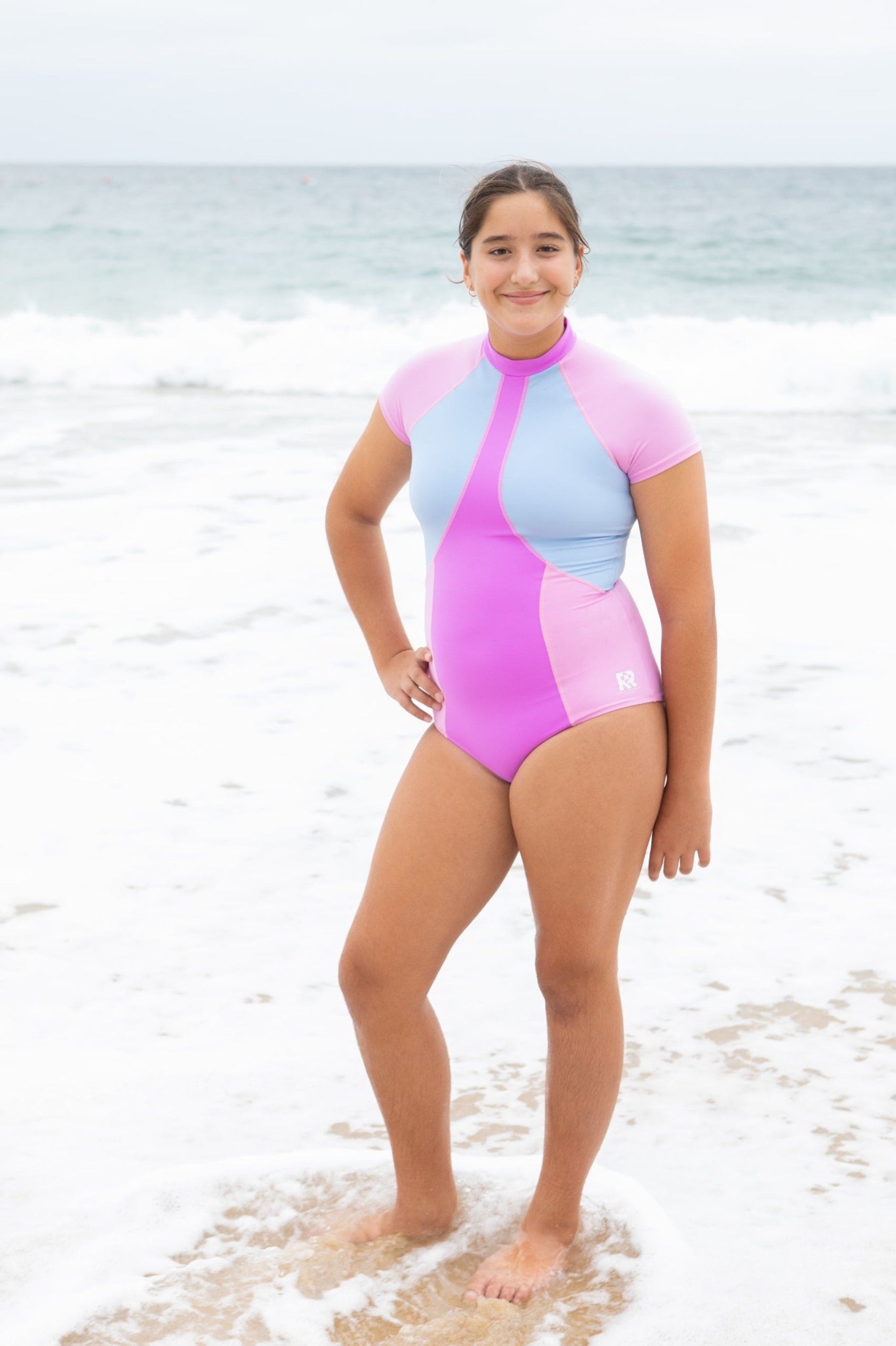 Teen Girls Short Sleeve Rashie Swimsuit-Roar Republic