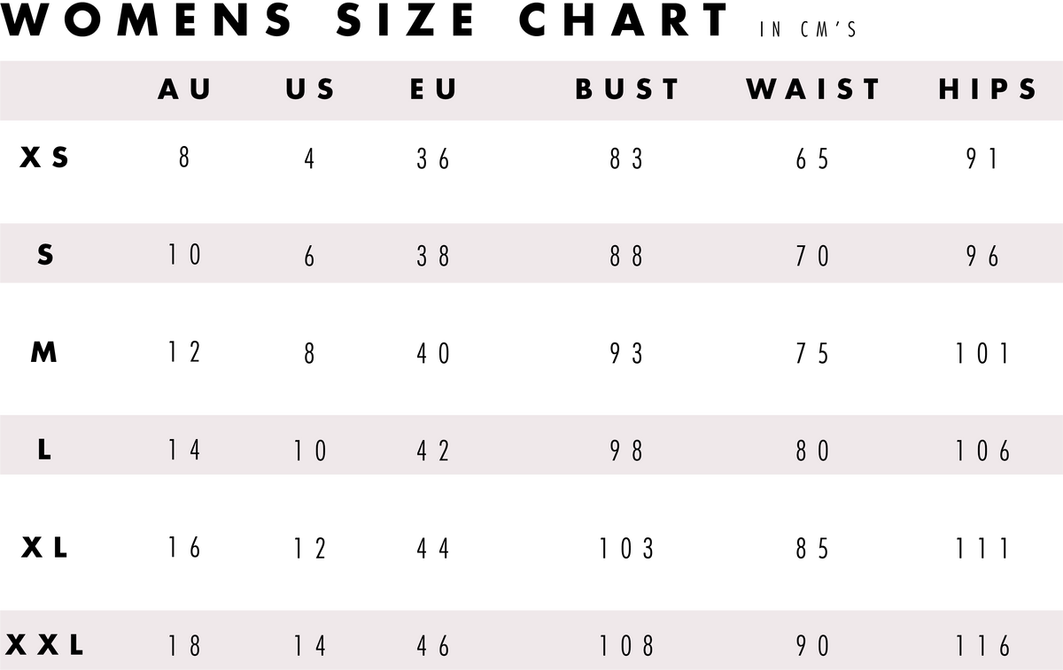Size Guide Australian activewear for every body Roar Republic